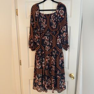 Envie Anthropologie Navy Floral Print Tiered Maxi Dress Size Small